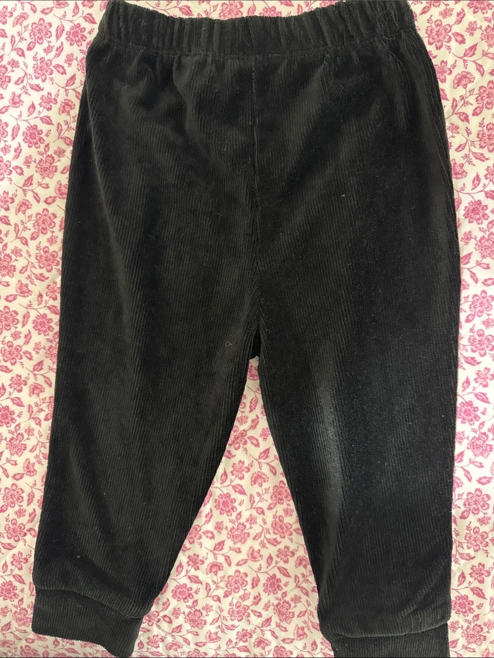 Kids Black Corduroy Joggers with Elastic Waist - Picture 2 of 2
